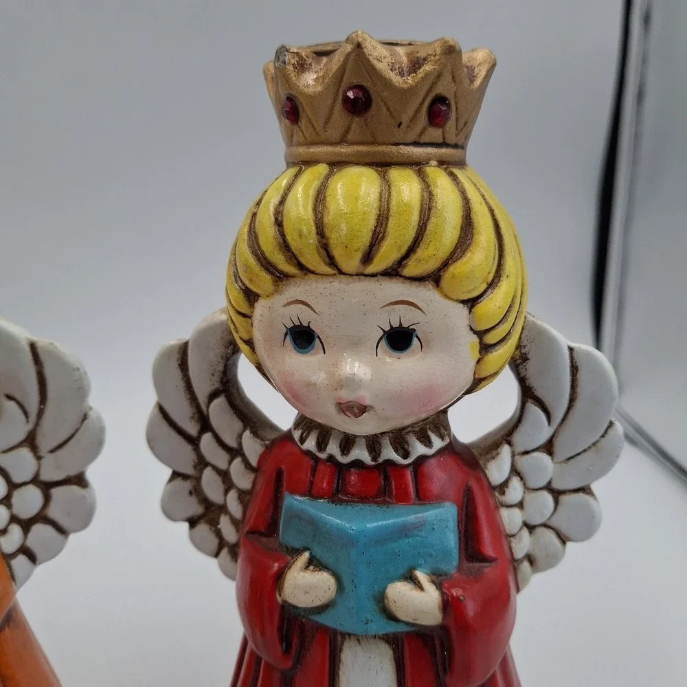 VTG Set of 3 Christmas Homco Choir Carolers Angels Candle Holders Christmas